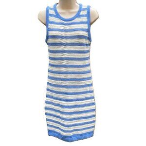 Nautical Cover-up Striped Blue and White Sleeveless Knit Mini Dress Womens Small